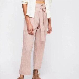 Free People Rumors Yarn Dye Harem Pants Red Stripe High Waist Tie Belt Boho 8